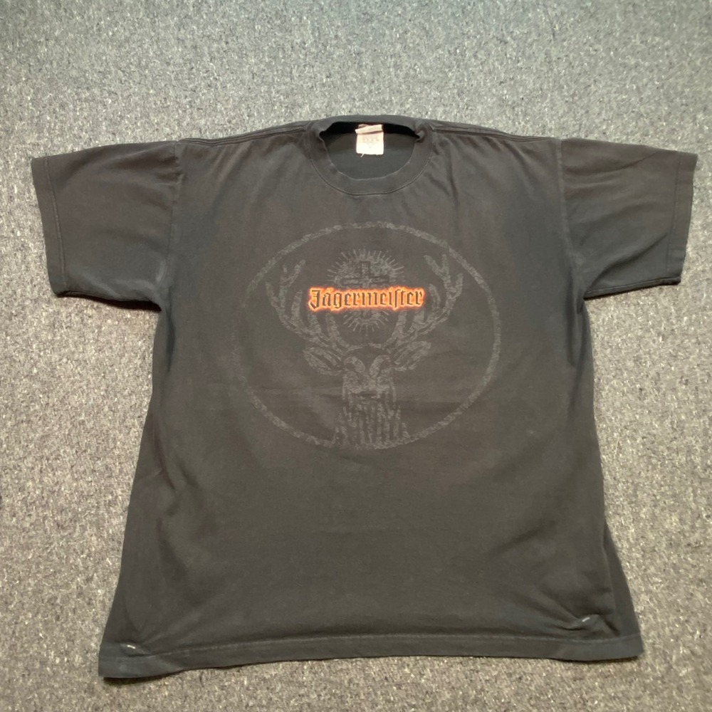 Jagermeister Graphic TShirt Sz XL Mens Black Grunge Skater Stag Logo Tee